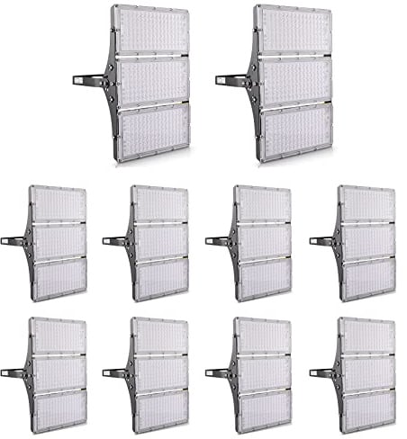Bellanny 10 Pièces 300W Projecteur LED Extérieur, 30000LM Spot LED Extérieur, Lampe d'atelier LED Super Brillante Blanc Chaud 3000K, IP65 Imperméable Eclairage de Sécurité, pour Jardin, Garage…