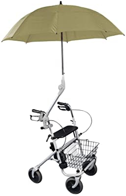 FabaCare Rollatorschirm Protektor, Schirm für Rollatoren, Regenschirm mit Halterung, Gelbgrau