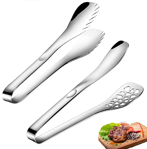 Pince Barbecue, 2 Modèles Pince à Spaghettis, Pince à Steak, Pince à Salade Inox, pour Pâtes, Salades, Grillades Longueur : 25 cm, Acier Inoxydable, Couleur : Argent