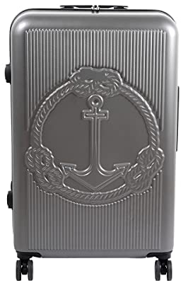BiggDesign Ocean Koffer Hartschale Mittelgroß, Reisetasche mit Rollen, Reisekoffer mit Kombinationsschloss, 4 Doppel Rollen, 360 Grad drehbar, Leicht, Grau, Made in Türkiye