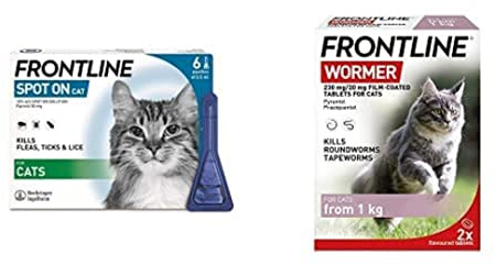FRONTLINE Spot On Flea & Tick Treatment for Cats - 6 Pipettes & FRONTLINE Wormer for Cats - 2 Tablets