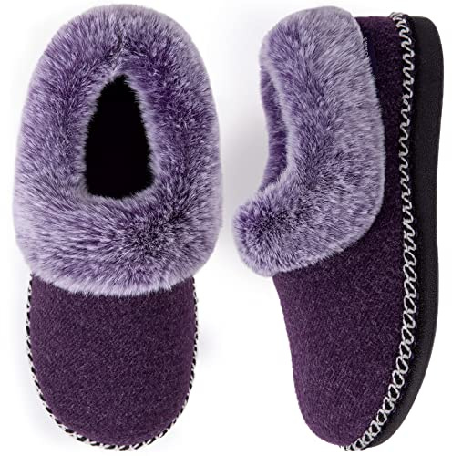 EverFoams Women's Bootie Slippers Warm Soft House Shoes with Fluffy Collar | Memory Foam, Non-slip Indoor, Furry, Fuzzy, Faux Fur, Supportive Rrubber Sole, Outdoor