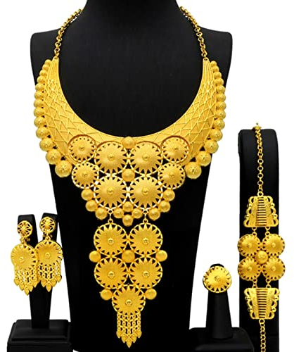 Dubai Big 4 Stücke Blume Afrikanische Goldschmuck Halskette Sets Für Frauen Braut Hochzeit Sets Trend Geschenke