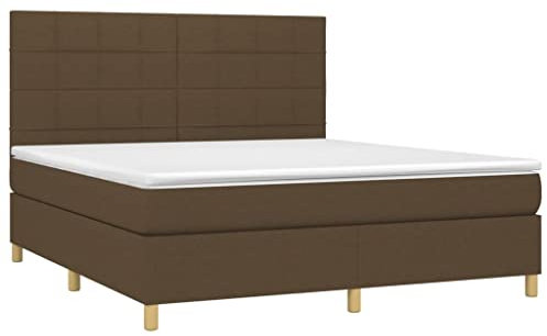 vidaXL Boxspringbett mit Matratze LED Doppelbett Polsterbett Bett Hotelbett Bettrahmen Bettgestell Lattenrost Schlafzimmerbett Dunkelbraun 160x200cm Stoff