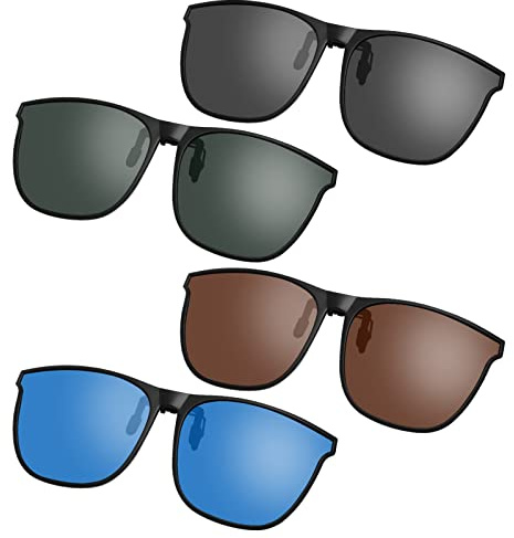 LAOKEAI 4 Pcs Clip On Sunglasses Mens, Oversized Polarised Retro Flip-Up Sunglasses, UV400 Protection for Adults, Outdoor, Driving, Fishing