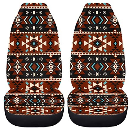 Showudesigns Boho Tribal Azteken-Autositzbezüge, 2 Stück, elastischer Schalensitz, Vordersitzschutz, Universal für Fahrzeug, SUV, Limousine, LKWs für Frauen, Braun