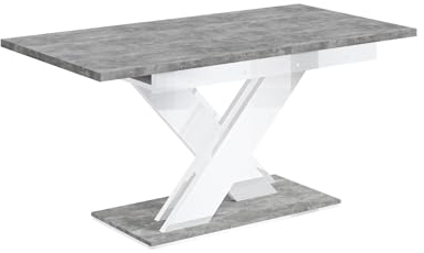 ALTDECOR Esstisch ausziehbar, ideal als Küchentisch, Esszimmertisch - oder Wohnzimmertisch, solide Konstruktion aus Möbelplatte, 140-180x80x75 cm - Betonoptik/Weiß Hochglanz- RONX