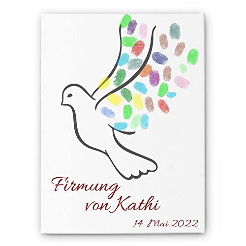 Fingerabdruck Leinwand Kommunion & Konfirmation - personalisiertes Gästebuch für Erstkommunion Taufe Konfirmation - Fingerprint Leinwände für Mädchen & Jungen - besonderes Geschenk (Taube)
