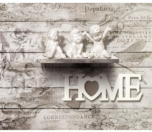 decomonkey Premium Fototapete Home Engel 300x210 cm XXL Design Tapete Fototapeten Vlies Tapeten Vliestapete Wandtapete moderne Wand Schlafzimmer Wohnzimmer Haus Herz Vintage