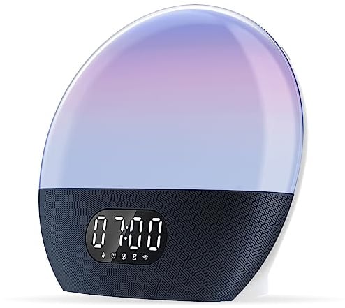 WiiM Wake-up Light, Sound Machine und Sleep Assistant, Sonnenaufgangswecker mit Musikalarm und personalisierten Schlafroutinen (Blu mare Verde)
