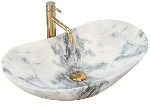 Rea Aufsatzwaschbecken ROYAL GRANITE MATT Waschtisch Handwaschbecken Spülbecken Waschschale Waschbecken für Badezimmer aus hochwertiger Keramik 605 x 360 x 160 mm (Grau, Marmorimitat)