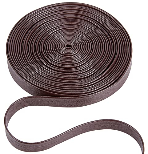 GORGECRAFT 5m Lederbesatzband 10mm Breit Umklappbare Lederstreifen Riemen Aus Genarbtem Litschi-Kunstlederimitat Flache Lederschnur Für Heimwerker Gürtel Armbänder Schmuckherstellung Kokosnuss Braun