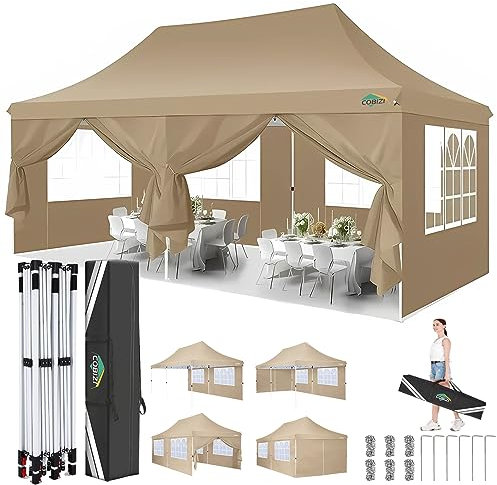 COBIZI Tonnelle de Jardin 3x6m, Tonnelle Pliante 3x6 de Jardin avec 6 Parois, Barnum Pliant Imperméable et Résistant aux UV 50+, Tente de Reception pour Mariage, extérieur, Jardin, fête