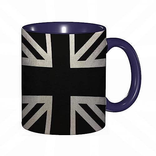 DHAEY Mug porcelaine fine Union Jack Royaume-Uni motif géométrique noir et blanc |Mug humour pour collègue, amis, copains, frères et soeurs |Mug original avec