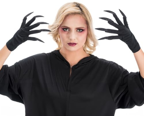 Chaks - Handschuhe mit Glitzer Fingernägeln, 1 Paar, Halloween | Kostüm Accessoire für Hexen und Vampire, Lange Glitzer Fingernägel, Halloween und Karneval