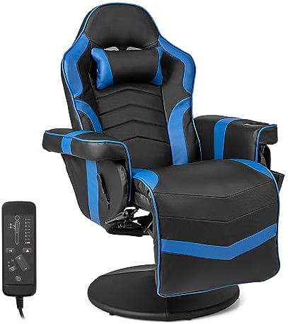 Multigot Massage Ergonomic Chair, High Back Swivel Gaming Chair with Footrest, Cup Holder, Headrest and Armrest, Adjustable Reclining Office Chair for Home Office (Blue)