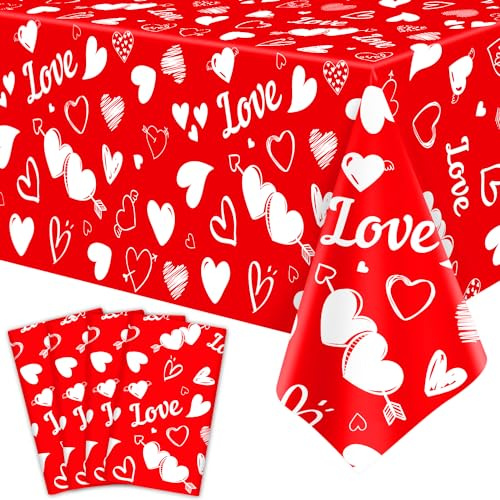 Inspireyee 4 Pack Valentine's Tablecloth - Love Heart Table Cover for Rectangle 51 x 86in Waterproof Plastic Table Cloth for Valentine Day Party Supplies, Mother's Day Décor