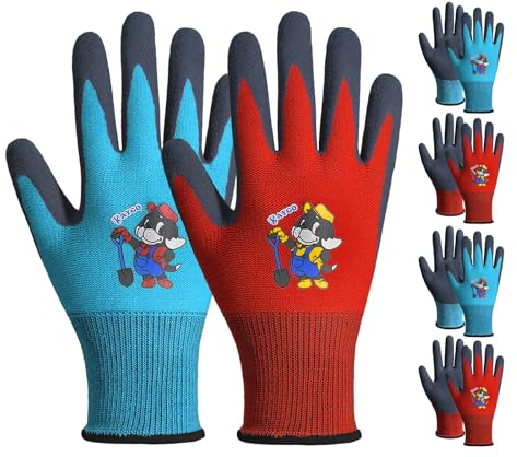 KAYGO 4 Paar Gartenhandschuhe Kinder 3-9 Jahre, Geschenk Box Kinder Arbeitshandschuhe mit Latex Sandige Beschichtung, Kinder Schutzhandschuhe für Garten und Hausarbeit, KGKID100 (4XS (Jahre 3-5))