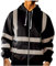 Herren Reflektierend Jacke Verkehr Arbeitsjacke mit Reflektierenden Streifen Warnjacke Baustelle Sicherheitsjacke Winter Herbst Kapuzenjacke Yellowjackets Warnschutz Jacke Mantel Schwarz 4XL
