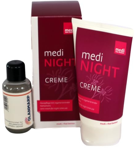 Medi Night 150 ml - Pflegecreme für erholsame Beine nach einem Tag in Kompressionsstrümpfen+ Olanmarp Feinwaschmittel Konzentrat für Baumwolle 50 ml (1 Stück Medi Night a 150 ml)
