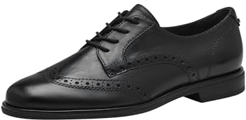 Tamaris Zapatos de Cordones de Caña Baja para Mujer, Cómodos, de Piel, Negro, 39 EU