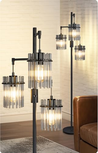 Dimmable Black Crystal Standing Farmhouse Tree Floor Lamp for Living Room