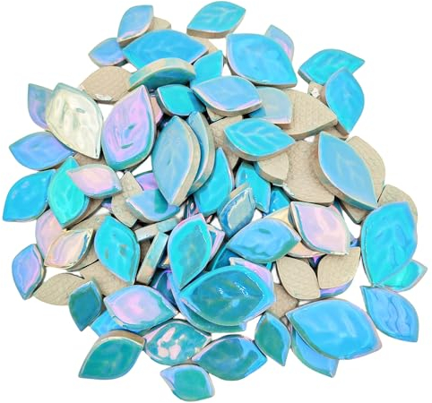 500 g zufällige schillernde Blätter, Keramik-Mosaikfliesen, kreative Keramik-Mosaikstücke in 3 Größen, für Bastelarbeiten, Blumentöpfe, Vasen, Tassen, Gartendekoration, Mosaikherstellung (himmelblau)