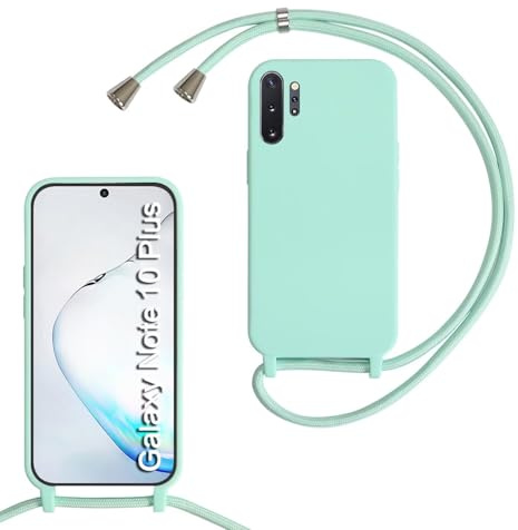 MBSLFY Silikon Handykette für Samsung Galaxy Note 10 Plus Hülle mit Band,Silikon Necklace Handyhülle mit Abnehmbar Kordel zum Umhängen Stossfest Bumper Handy Schutzhülle für Note 10 Plus, Minz grün