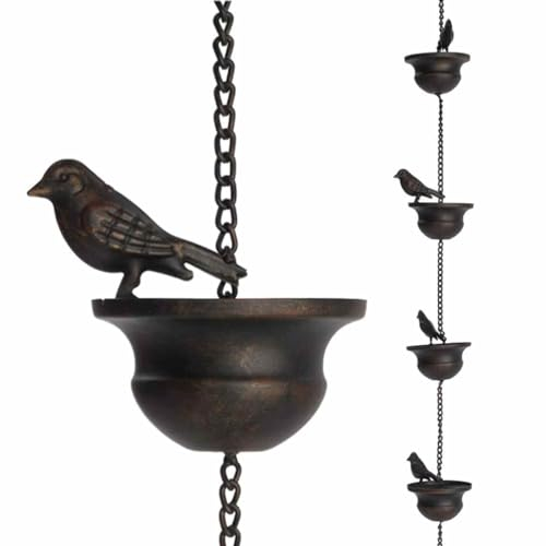 Metall Regenwasserkette Vogel Dachrinnenkette Regenablauf Regen Fallrohr Regenrinne Kette Regenketten Für Dachrinnen, 2,4 M Regenglocken Mit Befestigtem Aufhänger Und 8 Vögeln Zum Ableiten Von Wasser
