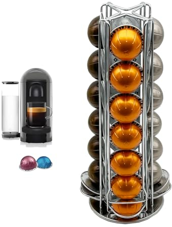 MaxMiuly Coffee Capsule Holder for Nespresso Vertuo Pods,Vertuoline Coffee Capsule Stand Rotating Coffee Pod Holder Rack (Silver 28 pods)