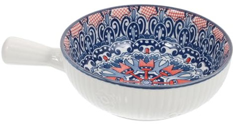 TOPBATHY Ceramic Handle Bowl 8.46 X 6.3 X 2.17 Inch - Blue Serving Bowl for Soup Salad Instant Noodles Snacks - Compact Tableware for Family Gatherings Parties Daily Use