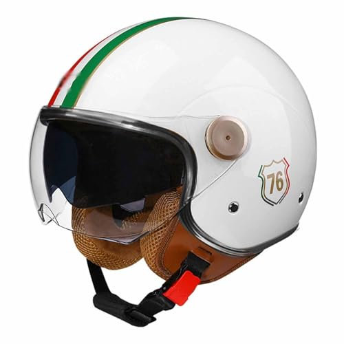 Casco Moto 3/4 Aperto Casco Moto Mezzo Casco Omologato DOT/ECE con Doppia Visiera Casco Jet Stile Vintage Retrò Per Bambini Giovani Uomini Donne(Color:34,Size:L(59~60CM))