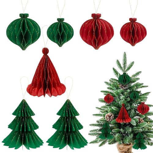 DARENYI Papier Weihnachtsbaum, Waben Deko, Weihnachtsdekoration für Innen, Tischdeko, Party und Neujahr