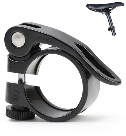 Bike Seat Post Clamp, 31.8mm Quick Release Bike Seat Clamp Bicycle Seatpost Clip Aluminium Alloy Bicycle Seatpost Lock Clamp for Mountain Bike Road Bike Folding Bike Bicycle Spare Parts (Black)