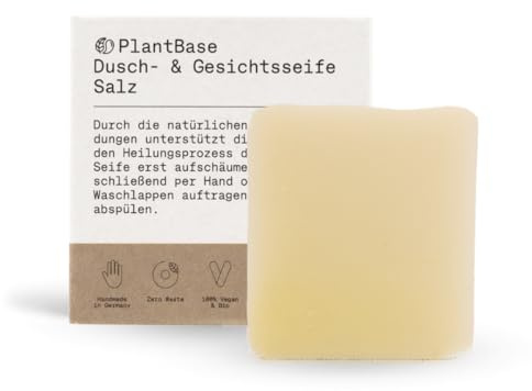 PlantBase Dusch- & Gesichtsseife Salz 100g - 100% Vegan & Plastikfrei, wirkt reizlindernd und heilungsfördernd