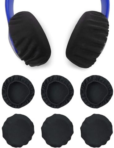 TOZBLEU 6 pcs de Fundas para Auriculares de Tela Flexible, Lavables para Almohadillas para Auriculares supraaurales,Funda para el Sudor para Calidez y Comodidad (9 a 10,5cm/0.29 a 0.34Funda/Negro)