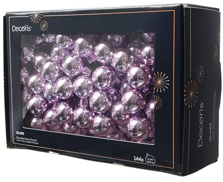 Kaemingk Weihnachtskugeln am Draht Glas 2cm x 144 Stück Spiegelbeeren glänzend - kleine Dekokugeln - Christbaumschmuck & Weihnachtsdeko - Helllila