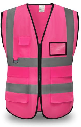 YUANVEST Sicherheitswesten Warnweste,Hohe Sichtbarkeit Reflektierende Sicherheitsweste,2-Zoll Reflektierende Streifen Hohe Sichtbarkeit Weste,Erfüllt ANSI/ISEA Standards (Rosa, XL)
