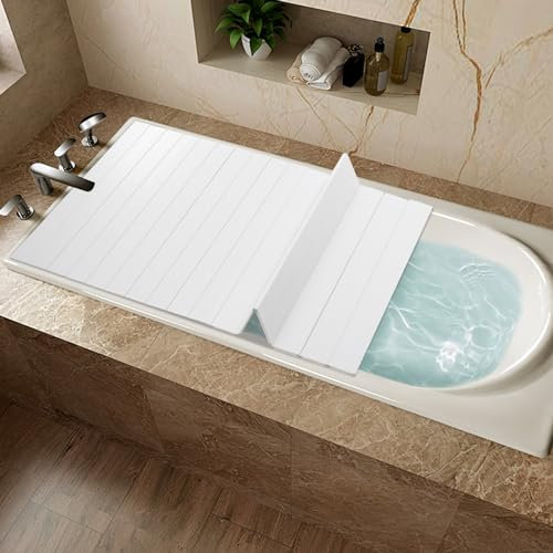 VonVVer Badewannenabdeckung PVC 70x170cm - Zusammenklappbare Wannenabdeckung Weiße Faltbar Badewanne Brett 4KG belastbar wasserdichte Staubdichtes Bathtub Tray Badewannen Belastbar