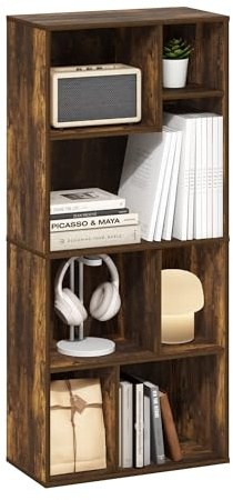 Furinno Daly Bücherregal mit 7 Würfeln und unregelmäßigen Würfeln, Aufbewahrungs-Organizer, Bernsteinkiefer