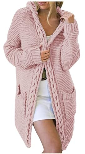 Gilet Long Femme 2024 Hiver Pull Doux et Chaud Décontractée Long Tricoté Cardigan Pull Long à Manches Longues avec Poches