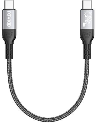 RAVIAD Cable USB C a USB C Corto 0.5M, 20Gbps USB 3.2 Gen2×2 Cable Tipo C, Carga Rápida PD3.1 240W 48V/5A, Vídeo 8K@60Hz 4K@60Hz Para iPhone 16/15, Galaxy S25/S24/S23, MacBook, Pad, Dock, Monitor