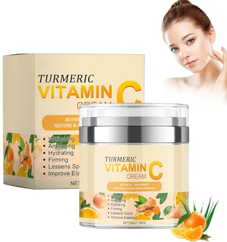 Kurkuma Vitamin C Gesichtscreme, Kurkuma-Creme zur Korrektur Dunkler Flecken, Anti Aging Feuchtigkeits Hautstraffungs und Aufhellungscreme, für Jeden Hauttypen ginger cream