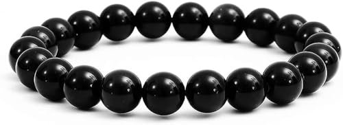 Gemstone Bracelet for Unisex - Stretch Beaded Bracelet - Healing Stone Jewelry - Lucky Charm Bracelet - Yoga Meditation Bracelet - precious stone bracelet Gift - 8mm (Black Obsidian)
