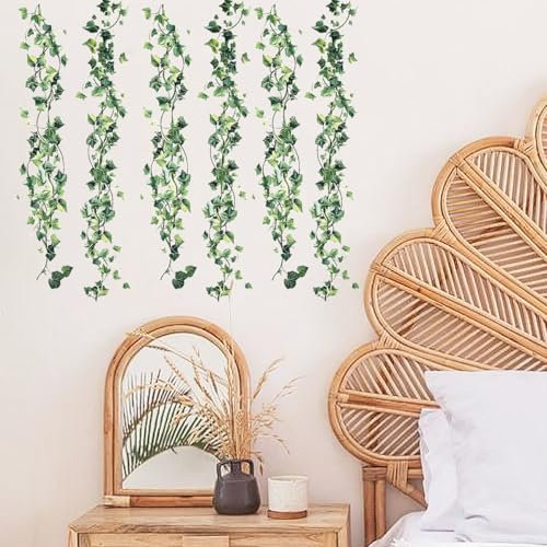 PLIGREAT 3 Sheets Green Vines Wall Stickers Natural Plant Wall Decals Spring Summer Removable Vinyl Peel and Stick Wall Sticker for Bedroom Living Room Kitchen Wall Decor DIY Home Wall Art Decoration