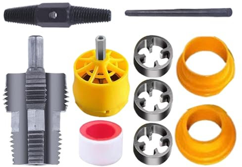 Juego de enhebradores de tubos de PVC, juego de herramientas para hacer roscas - Kit de macho de roscar de 1/2 pulgada, 3/4 pulgada, 1 pulgada - Enhebrador de tuberías de agua con taladro eléctrico re