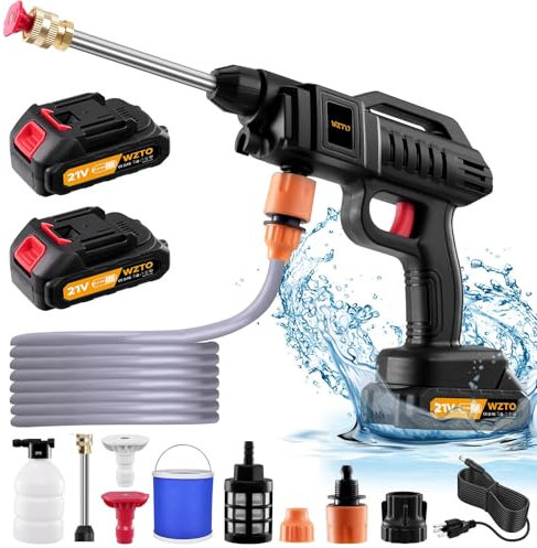 Cordless Pressure Washer, 1500W Portable Cordless Pressure Washers UK, 60Bar/870 PSI High Pressure Washer Gun with 2 Nozzles, 2 Battery, 5m Hose Cordless Jet Washers/Pressure Washers for Car Floor