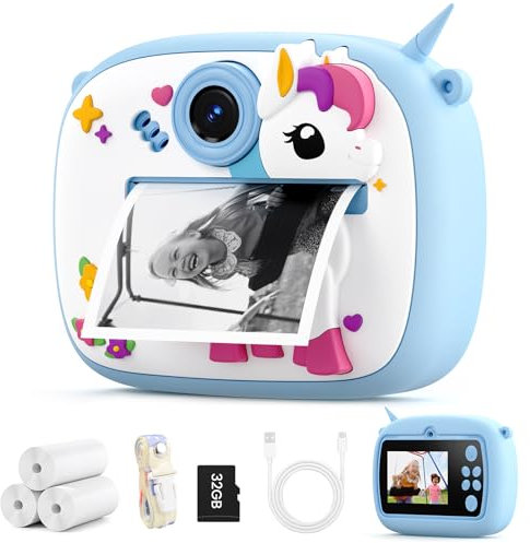 Cámara de Fotos instantánea para niños,Cámara Juguete Regalo para niños y niñas de 3 a 14 años,Pantalla de 2.4 Pulgadas,Papel de impresión y Tarjeta de Memoria (Azul)