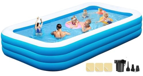 Extra Large Inflatable Swimming Pool with Seat - 130x72x22 Blow Up Pool for Adults - Perfect Above Ground Pool for Backyard Water Parties - Pump Included