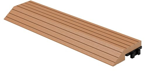 ML-Design WPC Abschlussleiste gerade Hellbraun für Terrassenfliesen, 30x2x7,5 cm, Holzoptik, WPC-Fliesen Abdeckleiste geriffelt mit Klicksystem & Drainage, Umrandung Bodenbelag Randabschlussleiste